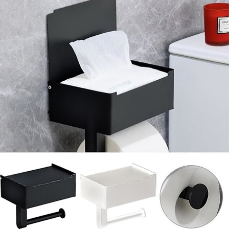 Rullhållare för toalettpapper i rostfritt stål med hylla för väggmontering i badrum (Groove A svart)