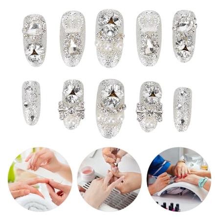 10 stk. / æske Rhinestones Faux Pearl Falske Negle Kvinder Piger Fuld Dækning Falsk Neglespids