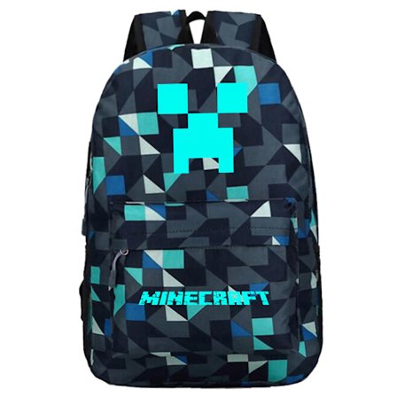 Minecraft ryggsäck studentryggsäck Blå rutnät ~ 2 natt glöd
