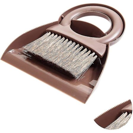Støvbrett og børste sett multifunksjonelt rengjøringsverktøy mini feiebrett med rundt håndtak støvbrett støv for hjemmekjøkken (brun)