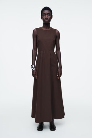 COS Women's Open Back Cotton Maxi Dress in Brown