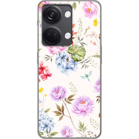 Yhteensopiva Puhelinkuori OnePlus OnePlus Nord 3 Kukkakuviota käsinmaalatuilla kukilla, perhosilla ja hyönteisillä romanttiseen skandinaaviseen tyy