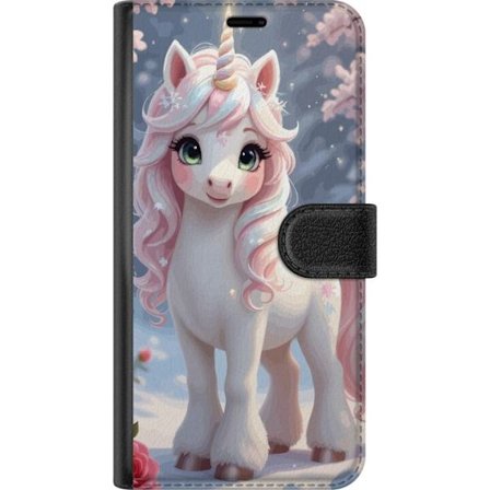Kompatibelt Lommeboketui til OnePlus Nord CE 2 Lite 5G Pastellfärgad enhörning med regnbågsmane och stora ögon i sagolik vintermiljö