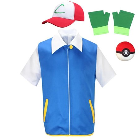 P-PokemonING Go Cosplay Lasten Aikuisten Anime Ash Ketchum Vaatteet Miehet Sininen Takki Puku Pojat Tytöt Halloween Juhlat Cosplay puku