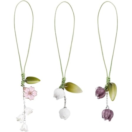 3 stk. tulipanblomst mobiltelefonanheng, dekorative charms for mobiltelefoner, egnet for nøkkelring, ryggsekk, lommebokdekorasjon