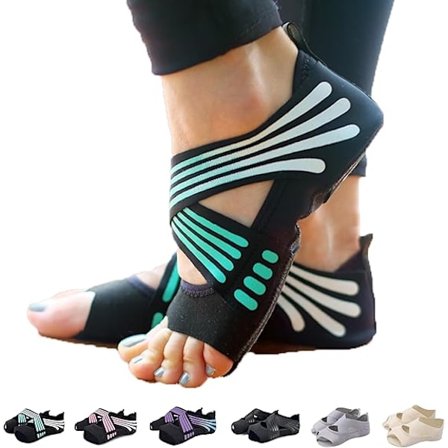 Yoga Sokker Åbne Tæer Anti-Skrid Sikkerhed og Stropper til Pilates, Ballet, Hot Yoga, Kvinders Fitness M(37-39)