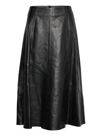 Laureen Midi Length Flared Leather Skirt Knelangt Skjørt Svart IVY OAK