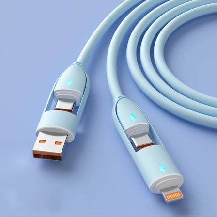 4-i-1 Silikagel MFi-certifierad USB-kabel Typ C Usb Micro För Iphone Samsung Huawei Xiaomi Multiport Multipla Laddningskablar