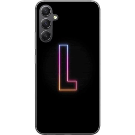 Kompatibelt Mobildeksel til Samsung Galaxy A25 Minimalistisk neonbokstav L i mykt fargeskiftende lys mot svart bakgrunn med ren grafisk estetikk