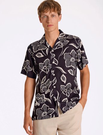 Lindbergh Aop Lyocell Shirt S/S - Black - S