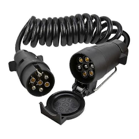 3 Meter 7-polet Trailer Forlængerledning med Spiral Kabel og Trailer Stikkontakt, 7-trådet RV Elektrisk Kabel Stik