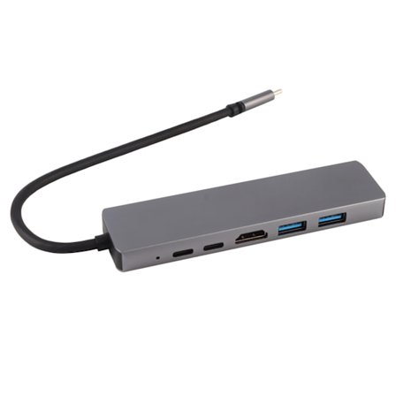 Letvægts Grå Metal 6-i-1 USB C til Type C 3 USB3.0 Hub HDMI Rj45 Ethernet Mini SDTF OTG Adapter
