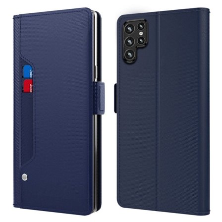 Phone Fodral med Make-up Mirror och Slick Design till Samsung Galaxy S22 Ultra - Blå