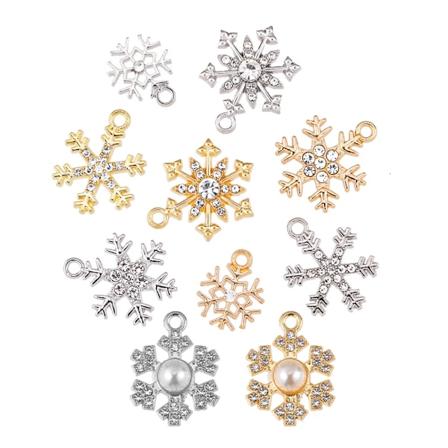 15 stk/sett Utsøkt legeringssmykke med krystall snøfnugg julekolleksjon anheng øredobber halskjede smykkeproduksjon tilbehør Mixed colors 15 pcs