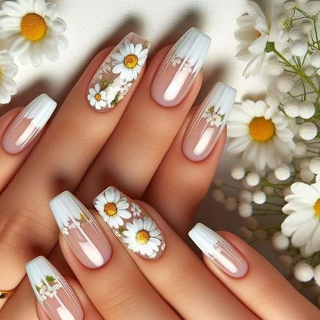 Farverige Blomster Tryk på Negle Blank Akryl Negle Fuld Dækning Klistermærke på Negle