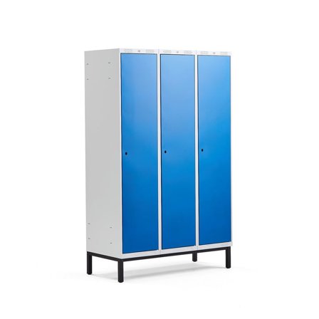 Clothes locker CLASSIC, leg frame, 3 modules, 1940x1200x550mm, blue
