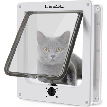 Stor Kattlucka för Inner-/Ytterdörr, Väderbeständig, Vit, Roterande 4-vägs Låsbar Husdjursdörr med Omkrets < 60 cm vit