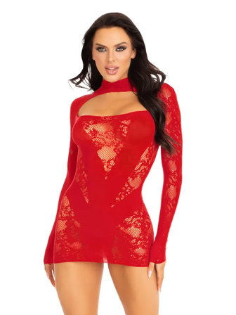 Leg Avenue: Mini Dress & Gloved Sleeves Red - Vuxen.no