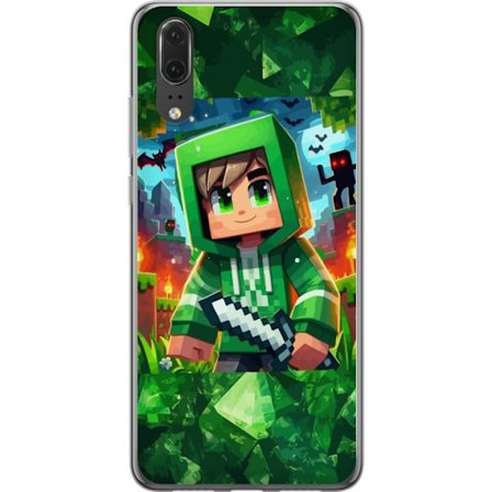 Kompatibelt Mobildeksel til Huawei Huawei P20 Minecraft gamer gutt grønn hettegenser piksel eventyr gutt sverd Minecraft kunstdesign