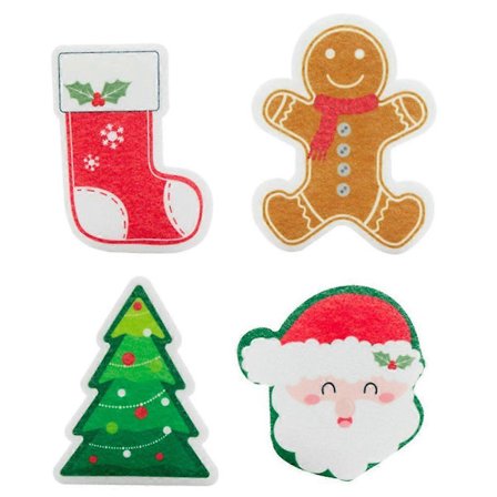 4 kpl Joulu Tiskirättejä Söpöjä ja Hauskoja Keittiönpuhdistajia, Uudelleenkäytettäviä Puhdistussieniä Kotitalouskäyttöön Paksuja Tiskirättejä[HK]