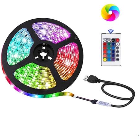LED-lysstripe USB-drevet, SMD 5050RGB fargeskiftende lysstripe med 24-tasters fjernkontroll, 2 meters
