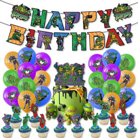 Teenage Mutant Ninja Turtles Temafest Sett Banner Flagg Ballong Kit Kake Cupcake Toppers Tilbehør