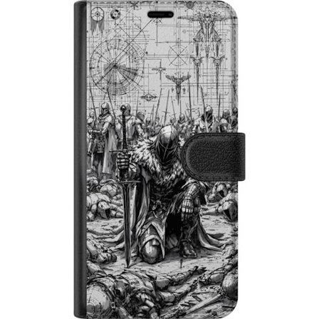 Xiaomi Redmi 14C Lompakkokotelo Keskiaikainen ritari soturi taistelukenttä mustavalkoinen eeppinen sotajoukko miekat synkkä fantasia panssari yksity