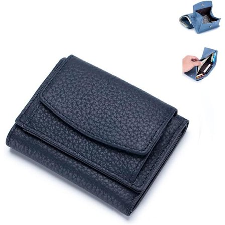 Rfid blød læderpung (Treasure Blue) - Kvindernes sammenklappelige korte pung, minimalistisk lille trefoldet pung, kvindernes lomme møntpung, multikort