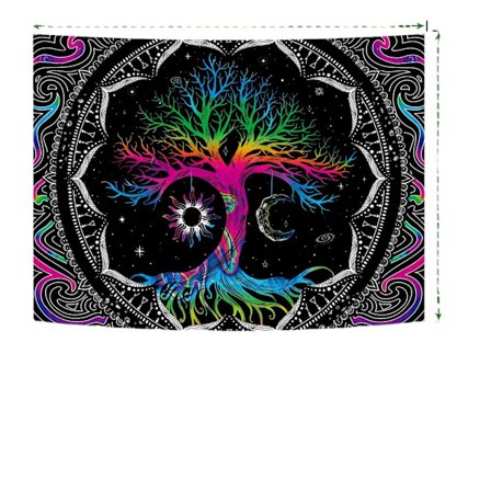 1 stk. Veggteppe med måne- og solmønster, veggteppe med livets tre, psykedelisk mandala-veggteppe, veggdekor til stue, sovesal, 200x150cm