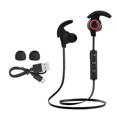 Bärbar sport Bluetooth trådlös stereo djup bas in-ear hörlurar hörlurar svart + röd