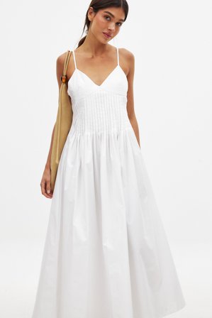 NA-KD Midiklänning i bomull med pärlemorknapp - Vårklänningar - Vit - EU 42