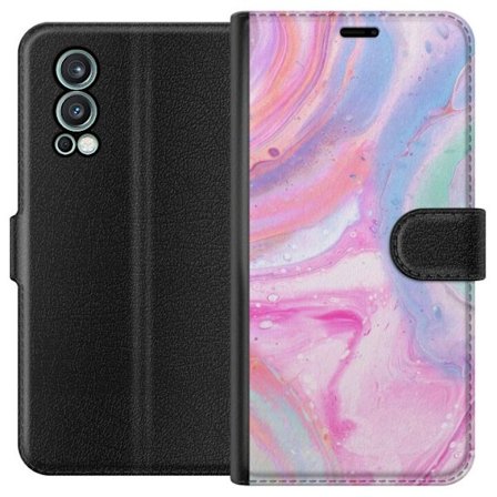 Yhteensopiva Lompakkokotelo OnePlus OnePlus Nord 2 5G Abstrakti pastellin värinen marmoritaide, jossa on nestemäinen akryyli vaikutus pinkissä, sin