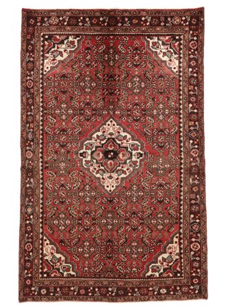 Hand Knotted Persian Hosseinabad Rug 136X215 Dark Red/Black