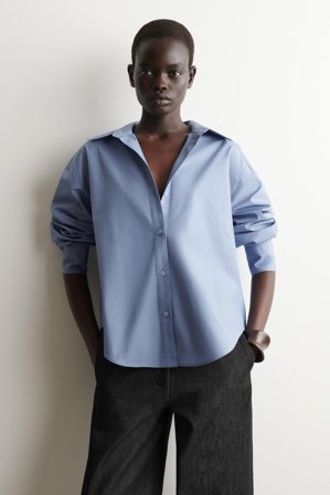 COS Women's Open Collar Cotton Shirt in Blue