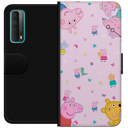 Kompatibelt Lommeboketui til Huawei P smart 2021 Peppa Gris med en baby i armene, mamma gris motiv i fargerik og myk barneillustrasjon med hjerter