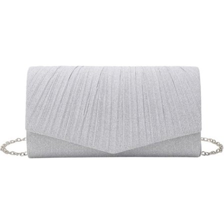 Skulderveske Sophie Sølv, Clutch, Aftenveske, Avtakbar Skulderkjede, Dameveske sølv
