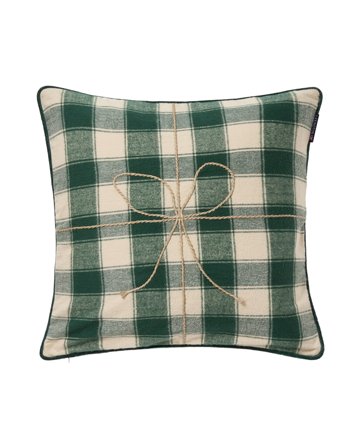 Lexington Wrapped checked organic flannel pillow cove, green