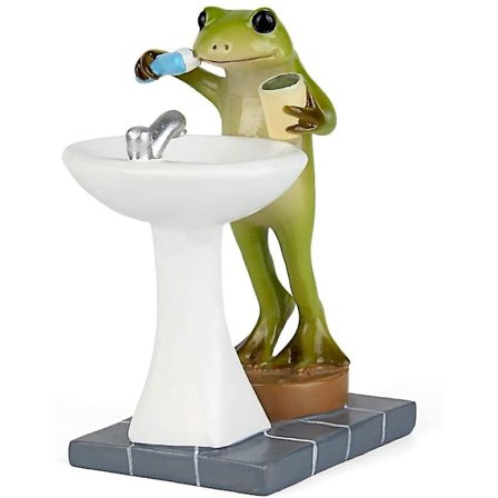 Keijupuutarhan eläinpatsas ulkoilmaan Miniatyyri Kylpyhuone Sammakkohahmo - Harjaa hampaat