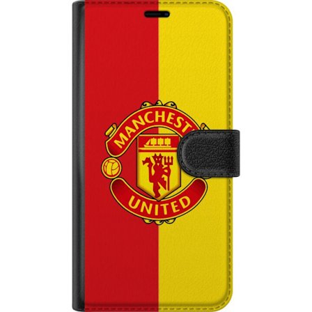 Xiaomi Redmi Note 14 Pro Lompakkokotelo Manchester Unitedin embleemi punaisella ja keltaisella taustalla ikoninen seuran motiivi täydellinen jalkapal