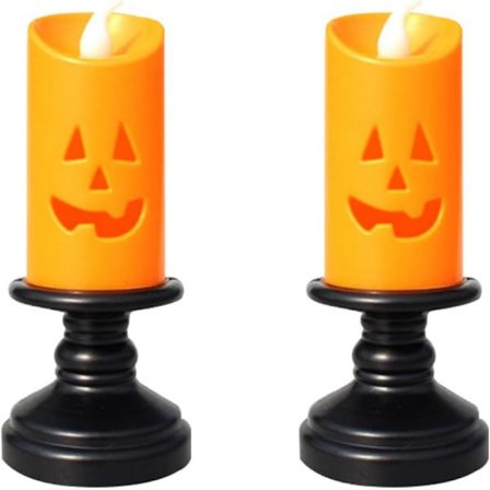 2 stk. Halloween Græskar Lys, Halloween Orange Flammeløse Lys LED Lamper Festival Dekorationslys til Halloween Fest