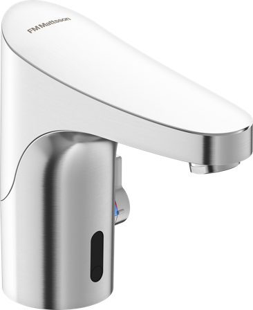 FM Mattsson 1641-0003 Tvättställsblandare beröringsfri, utan bottenventil, Eco Borstad krom, Badrum