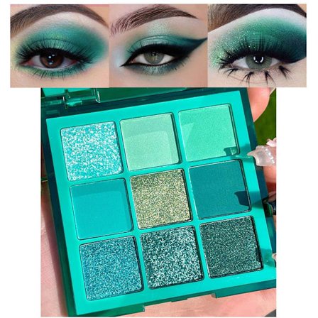 Øjenskyggepalette, 9-farvet teal glitter makeup sæt, vandfast metallisk shimmer øjenskygger til modne kvinder og blå øjne