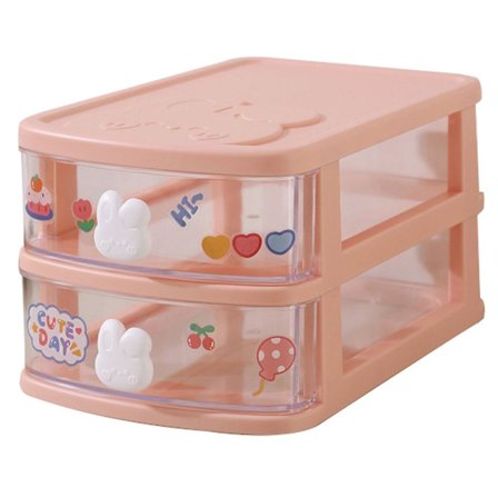 Sød opbevaringsboks til piger, skrivebordsopbevaringsskuffe med flere lag, lille kaninhåndtag - hvid