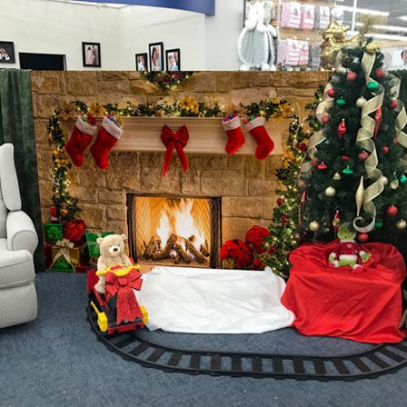 Jul Öppen Spis Fotobakgrund Julgranar Strumpor Presentaskar Bakgrund för Glad Julfest Dekorationstillbehör (2,4x1,8m)