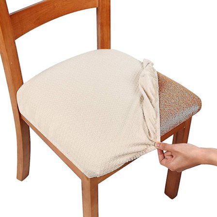 Stretch Jacquard Dining Chair Seat Covers, Removable Washable Anti-dust Dining Room Chair Seat Cushion Slipcovers With Ties- Set Of 2, Beige
