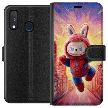 Kompatibelt Plånboksfodral till Samsung Samsung Galaxy A40 Sovande valp med glasögon på en bok mysigt varmt motiv med studiekänsla charmigt djurte