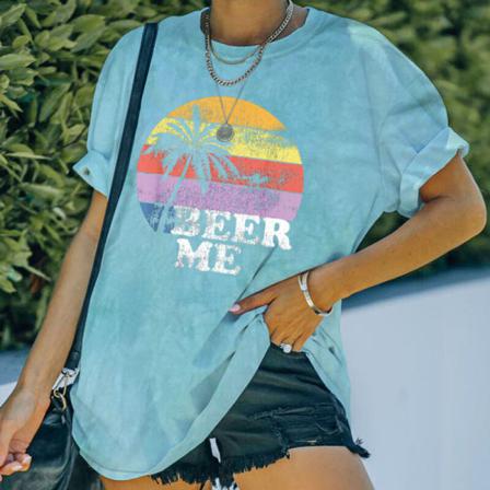 Tröja Med Rund Hals För Kvinnor Tie Dye Print Summer S