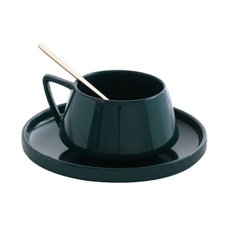 220ml tekopp eller kaffekopp med fat, gjord av porslin, med handtag och bricka, grön.