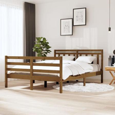 Vidaxl Sängram Honungsbrun Massivt Trä 140x190 Cm Brun
