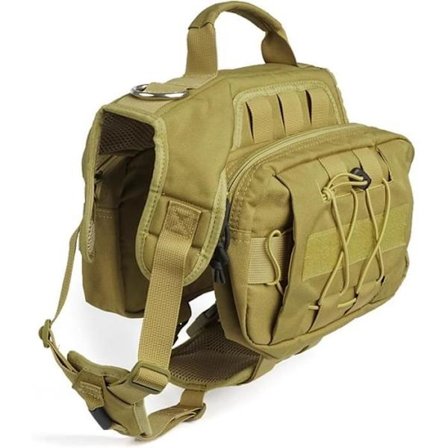 Tactical Pet -reppu, koiran valjasreppu, jossa 2 tilavaa sivutaskua, taktinen koiran valjas, 61–83 cm